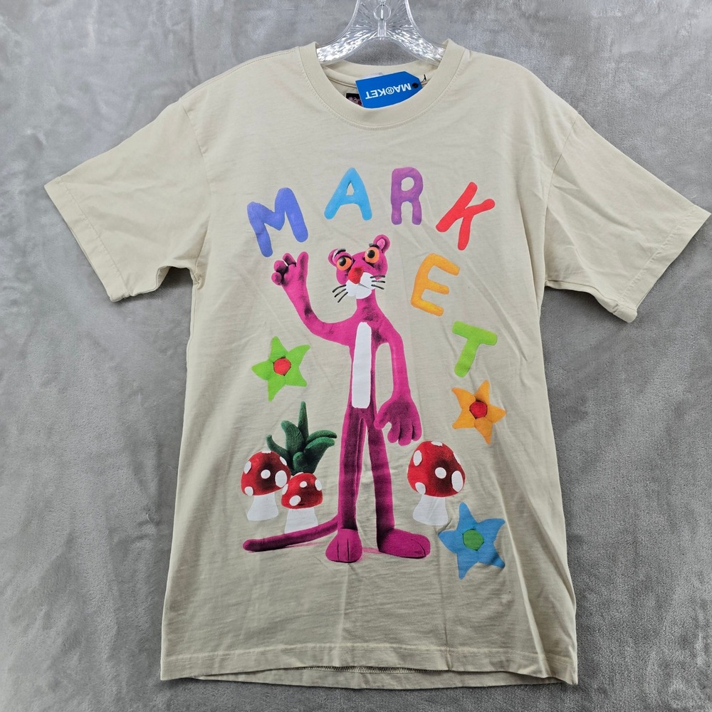 Market Pink Panther T-Shirt Mens Small Cream Graphic Mushroom Streetwear Tee